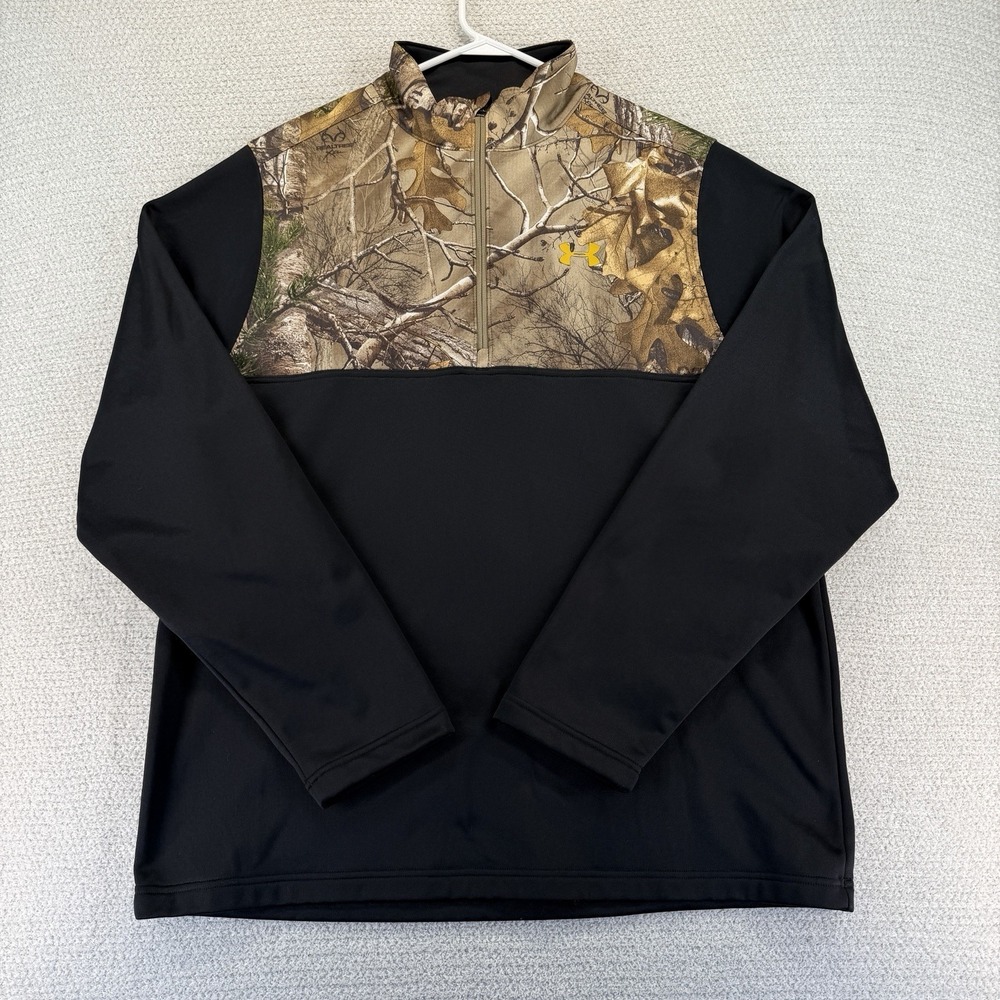 Under Armour Coldgear Caliber 1/4β Zip Pullover Mens XL Black Camo Realtree
